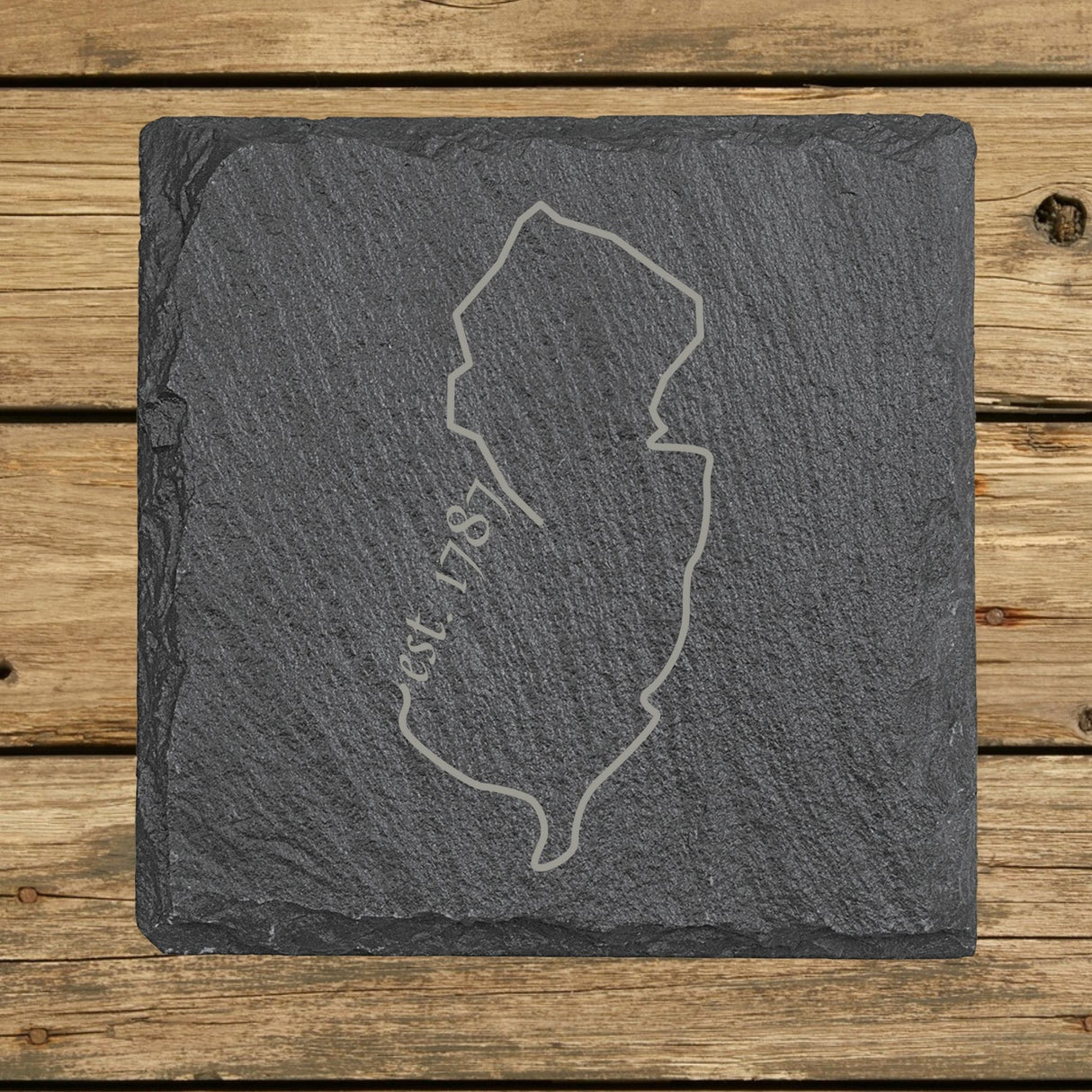 New Jersey Slate Coaster Set – Engraved Natural Stone (Set of 4)