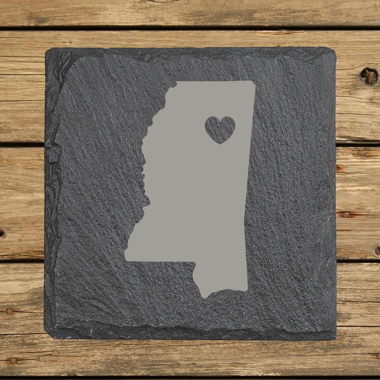 Mississippi Slate Coaster Set – Engraved Natural Stone (Set of 4)