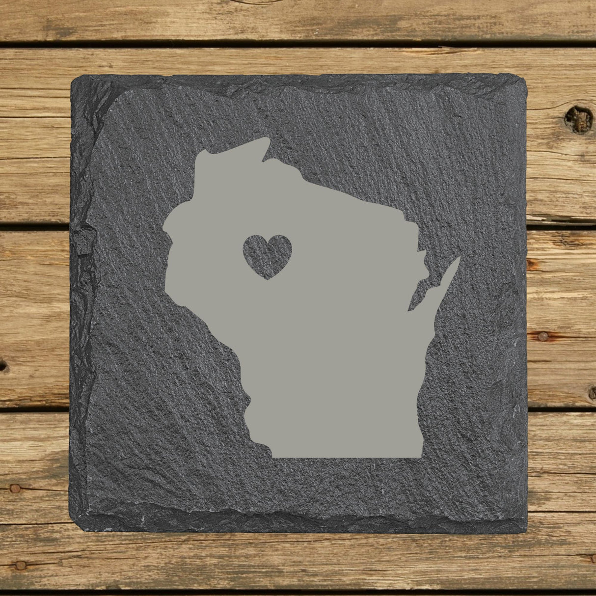 Wisconsin Slate Coaster Set – Engraved Natural Stone (Set of 4)