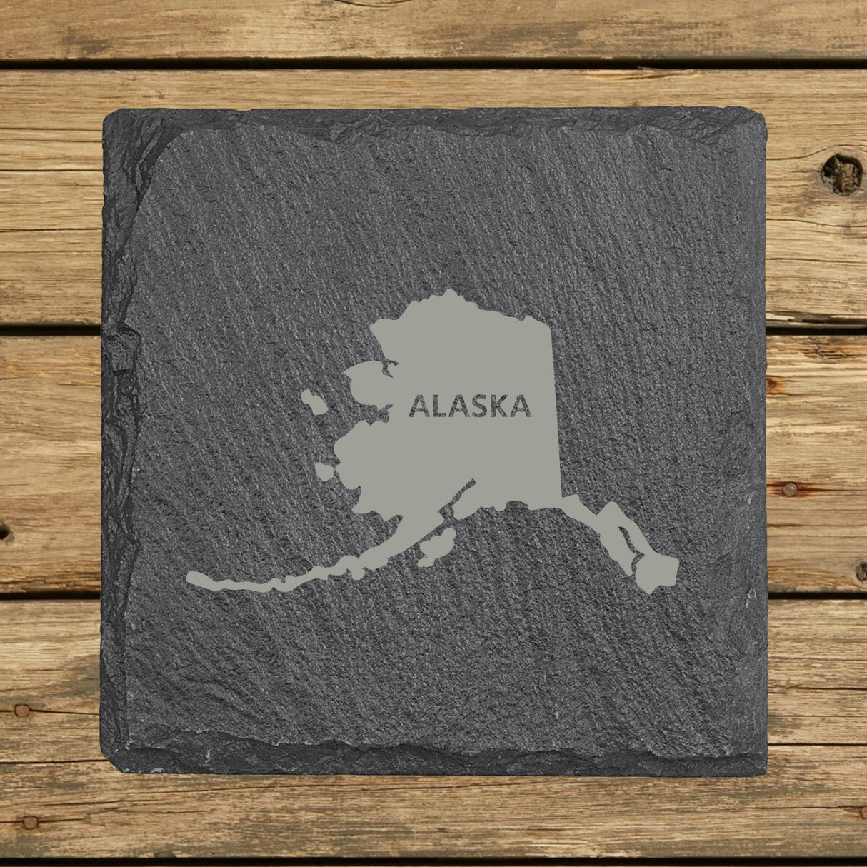 Alaska Slate Coaster Set – Engraved Natural Stone (Set of 4)