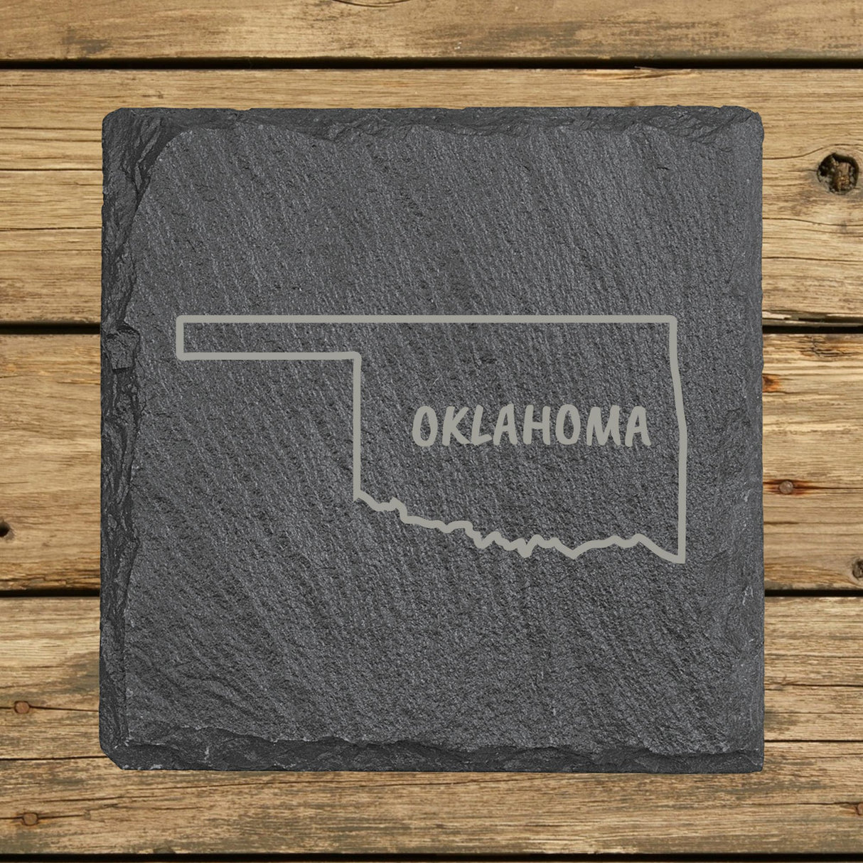 Oklahoma Slate Coaster Set – Engraved Natural Stone (Set of 4)