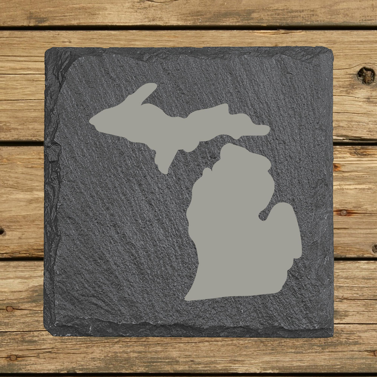 Michigan Slate Coaster Set – Engraved Natural Stone (Set of 4)
