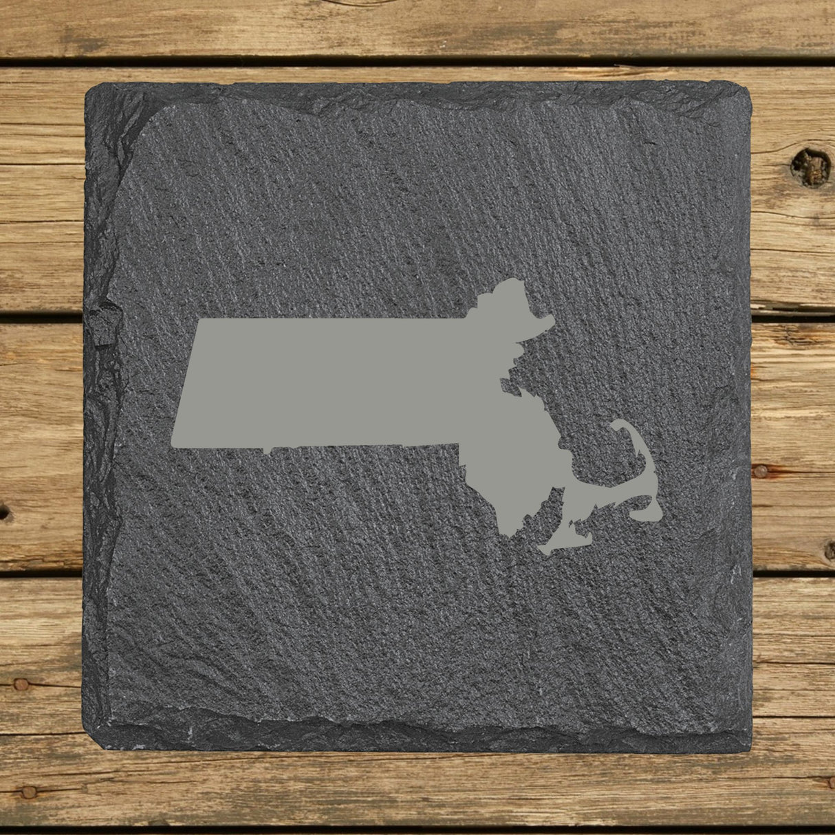 Massachusetts Slate Coaster Set – Engraved Natural Stone (Set of 4)
