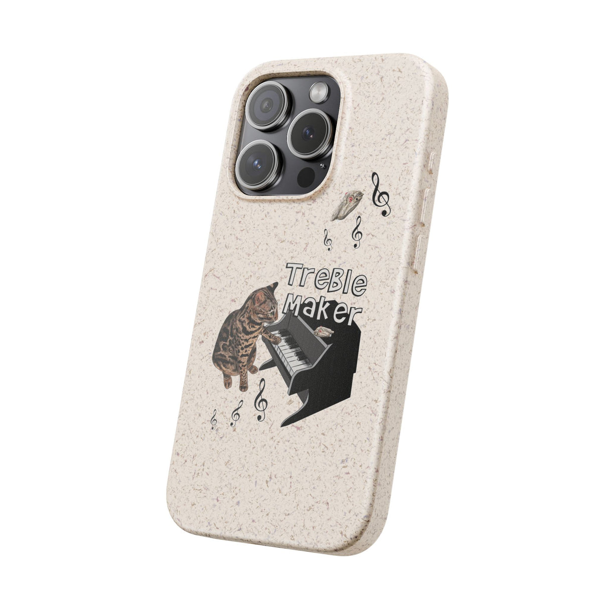 Phone case - Treble Maker Hand Drawn Design by Flounder's Mom, Nina Featuring Flounder the Purrmaid Playing Piano for Mouse Toy
