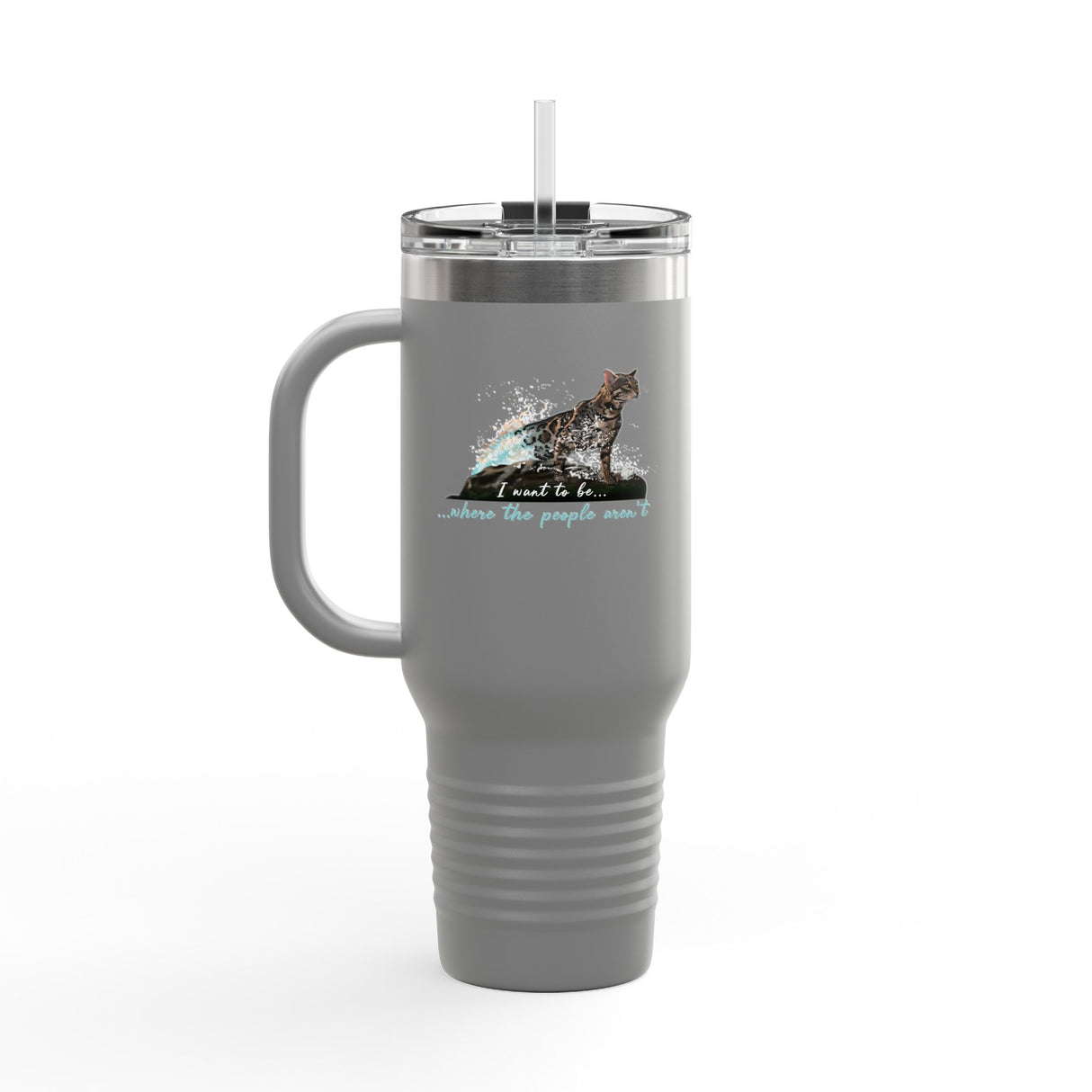 40oz Insulated Travel Mug — 'I Want to Be Where the People Aren't' Purrmaid Design