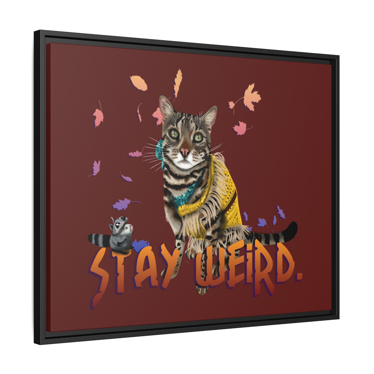 Stay Weird Matte Canvas Print — Flocahontas & Mouse Toy (Framed)
