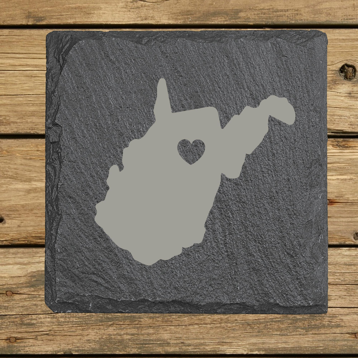 West Virginia Slate Coaster Set – Engraved Natural Stone (Set of 4)