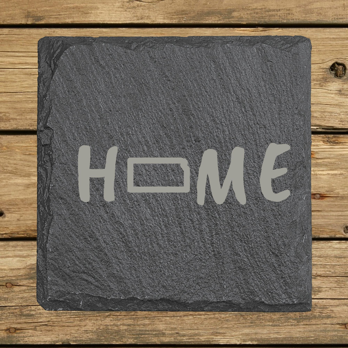 Kansas Slate Coaster Set – Engraved Natural Stone (Set of 4)
