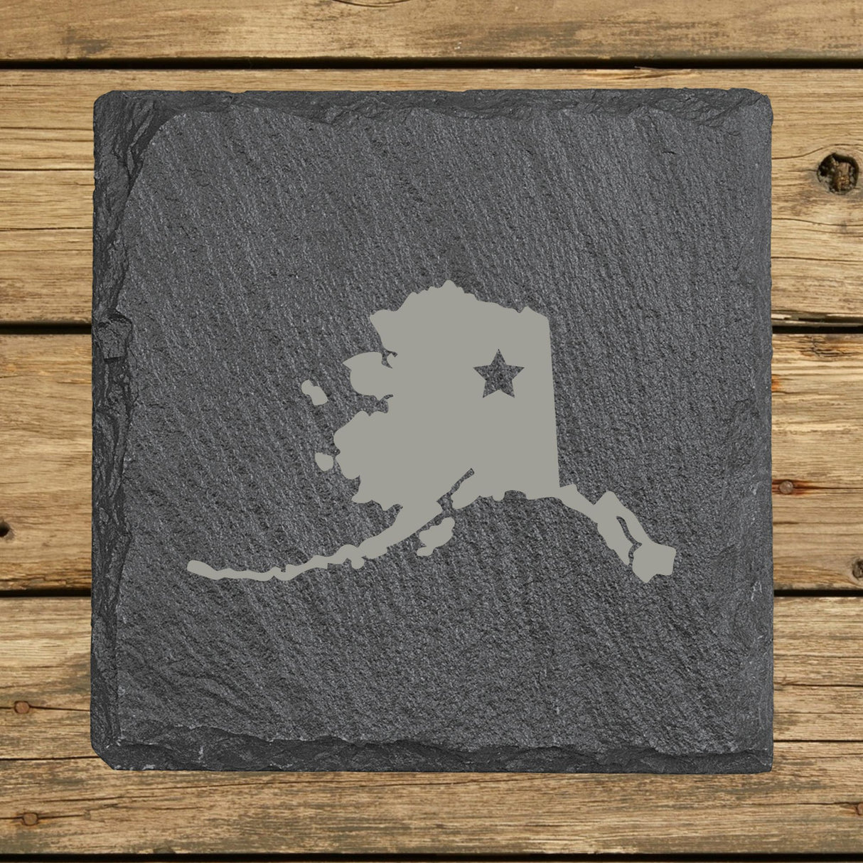 Alaska Slate Coaster Set – Engraved Natural Stone (Set of 4)