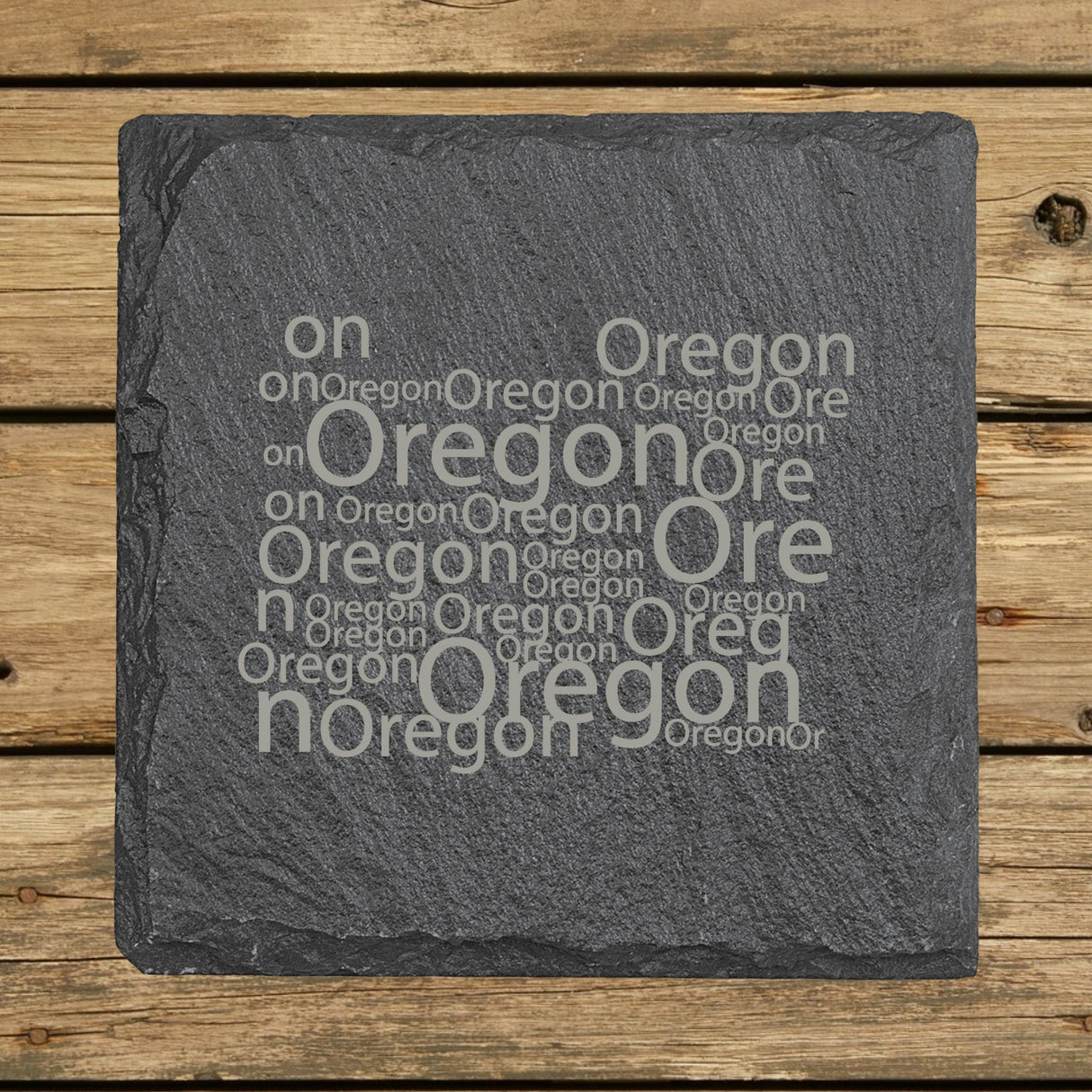 Oregon Slate Coaster Set – Engraved Natural Stone (Set of 4)