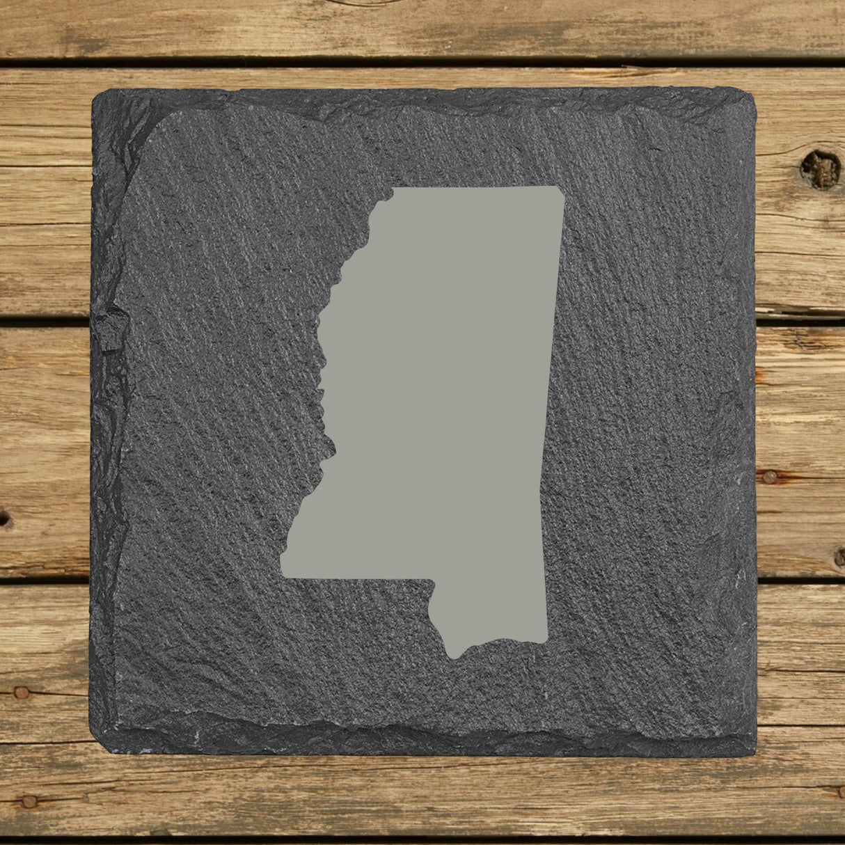 Mississippi Slate Coaster Set – Engraved Natural Stone (Set of 4)