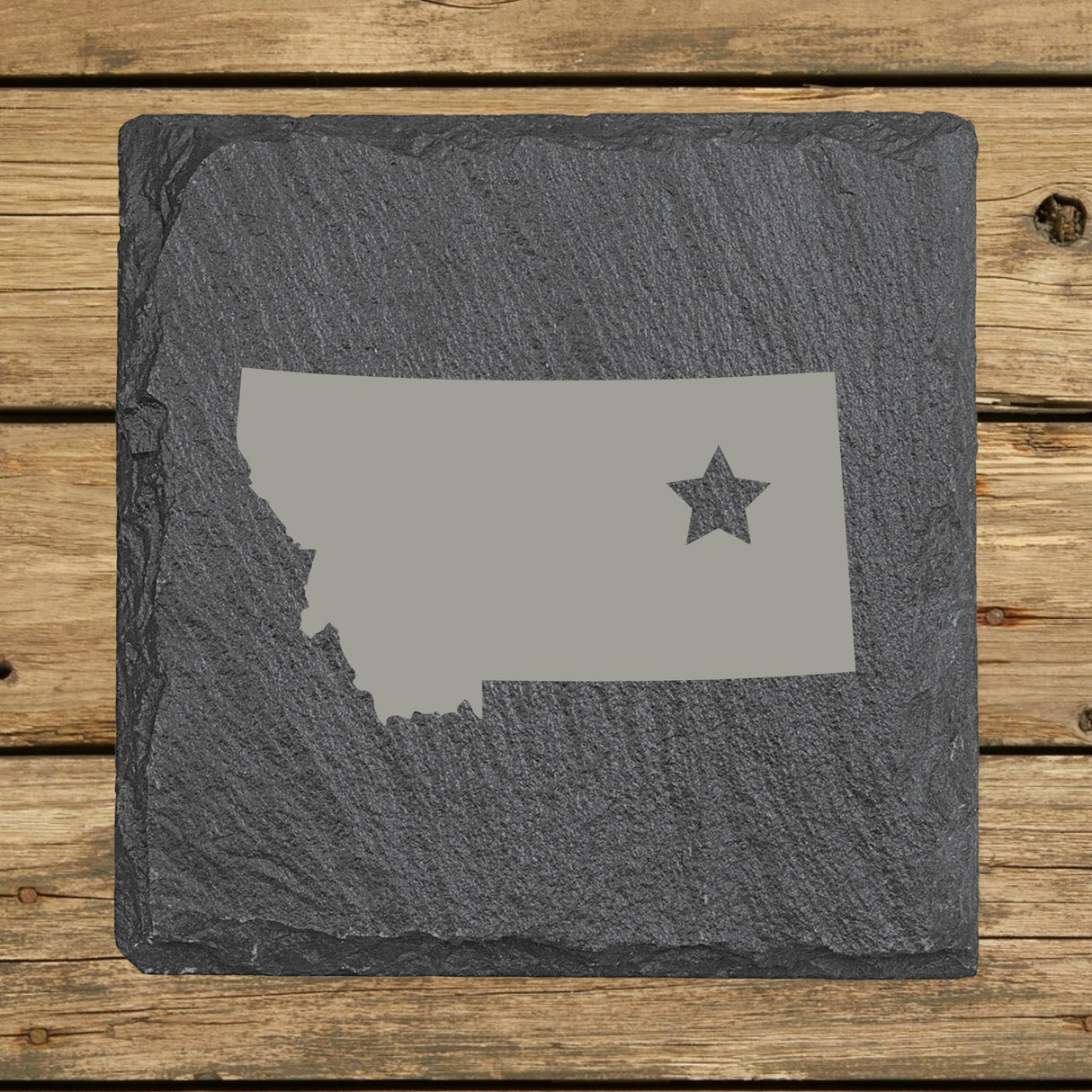 Montana Slate Coaster Set – Engraved Natural Stone (Set of 4)