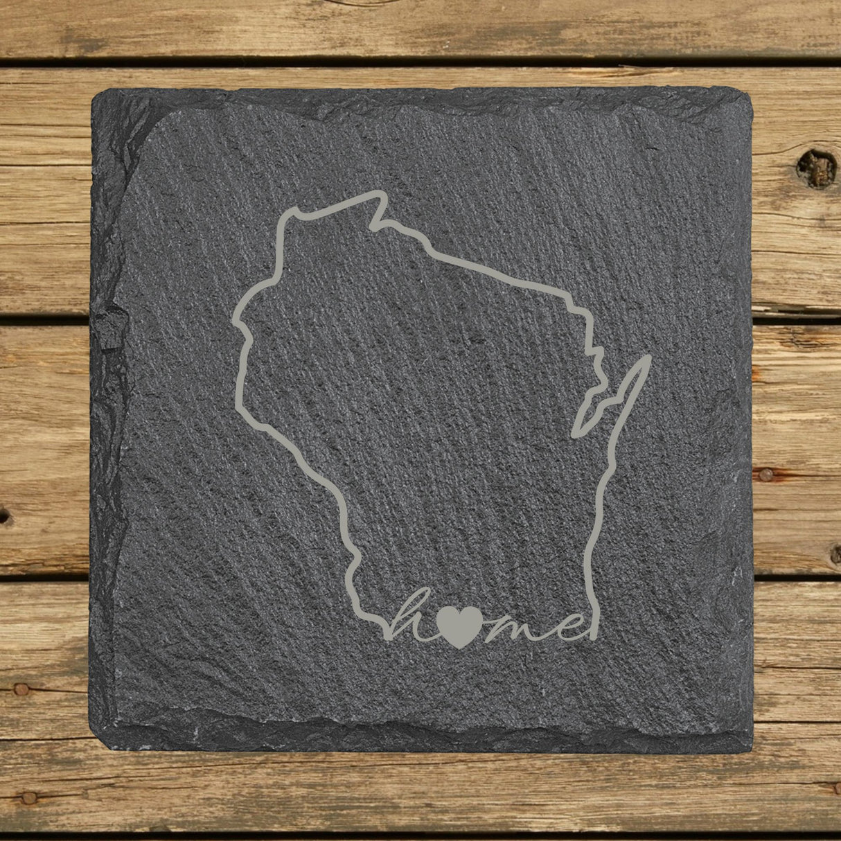 Wisconsin Slate Coaster Set – Engraved Natural Stone (Set of 4)