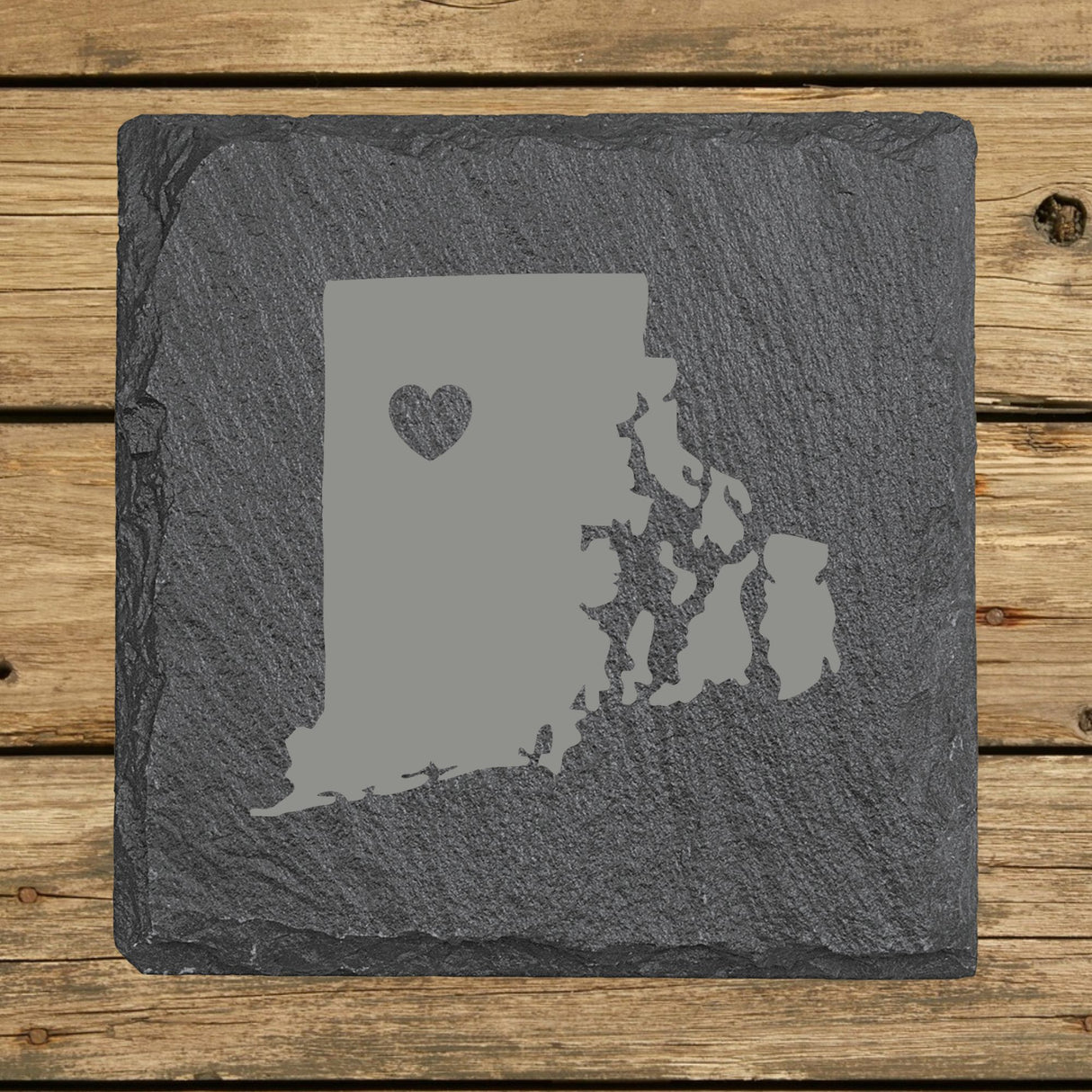Rhode Island Slate Coaster Set – Engraved Natural Stone (Set of 4)