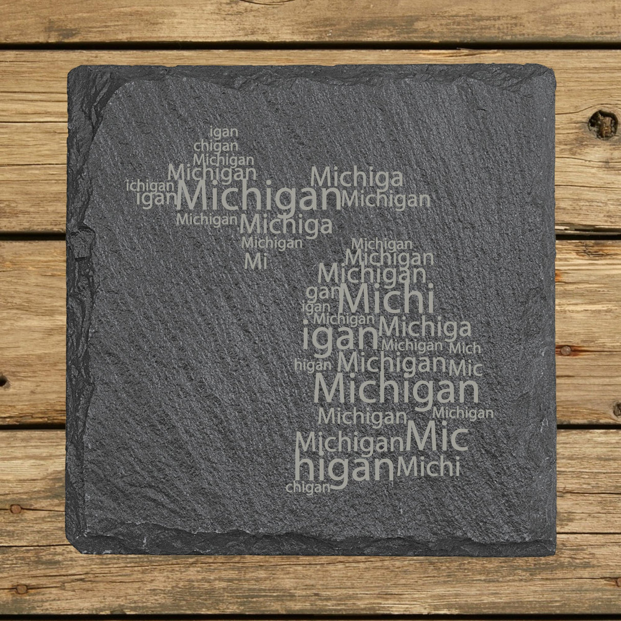 Michigan Slate Coaster Set – Engraved Natural Stone (Set of 4)