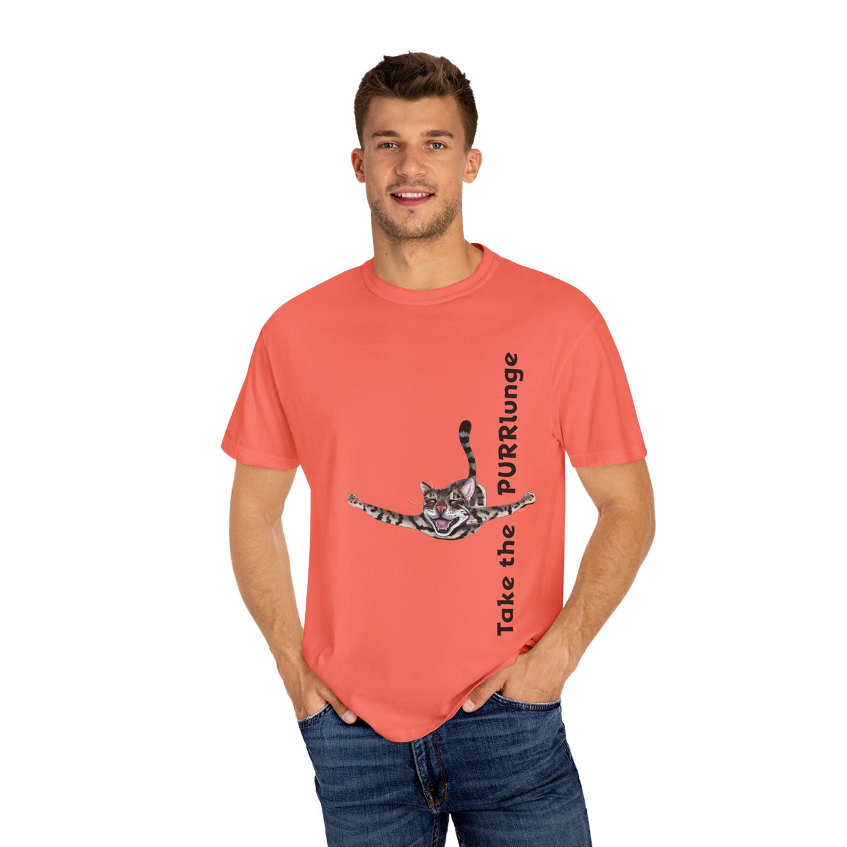 Purr-lunge Unisex T-shirt with Flounder the Purrmaid Design