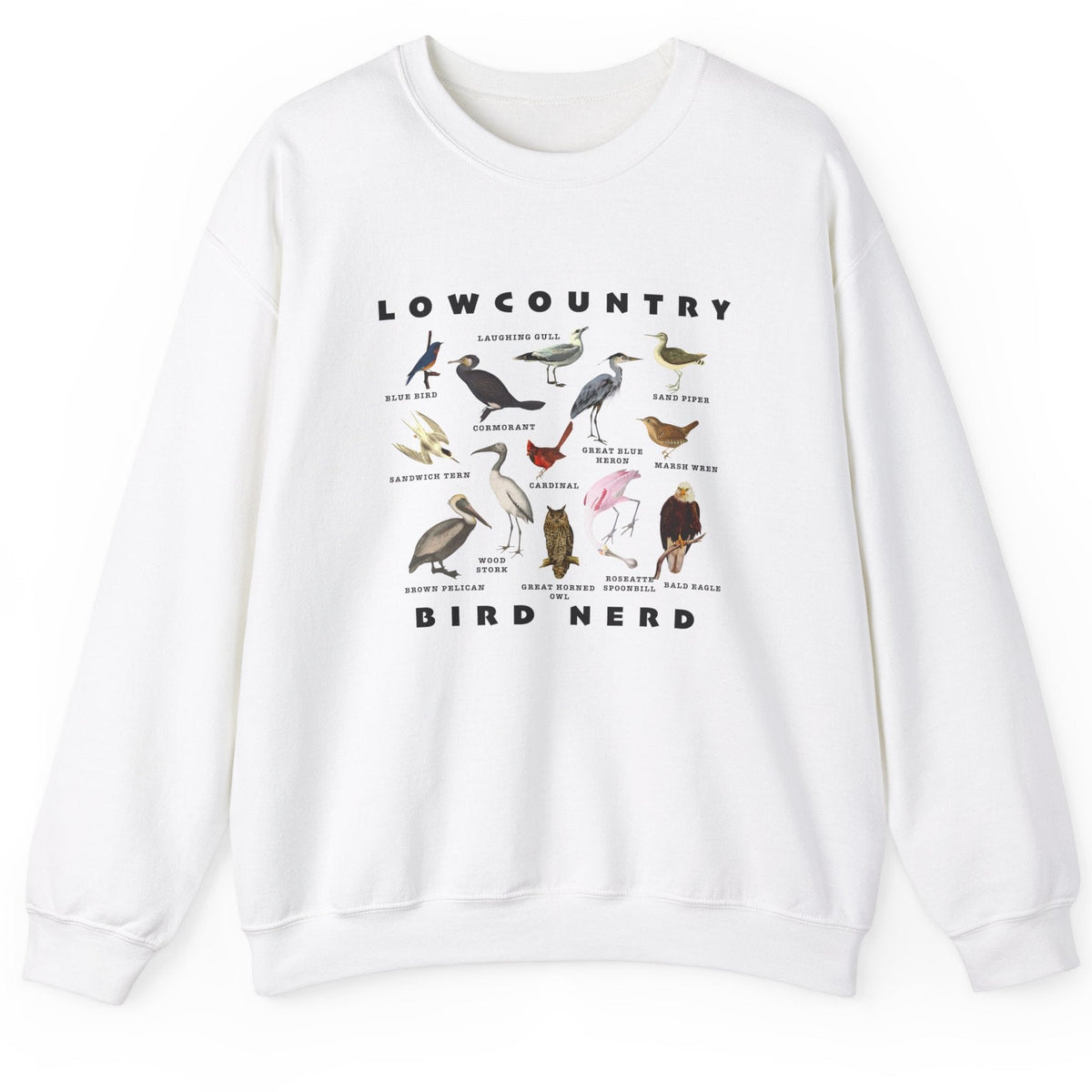 Lowcountry Bird Nerd crewneck sweatshirt in white