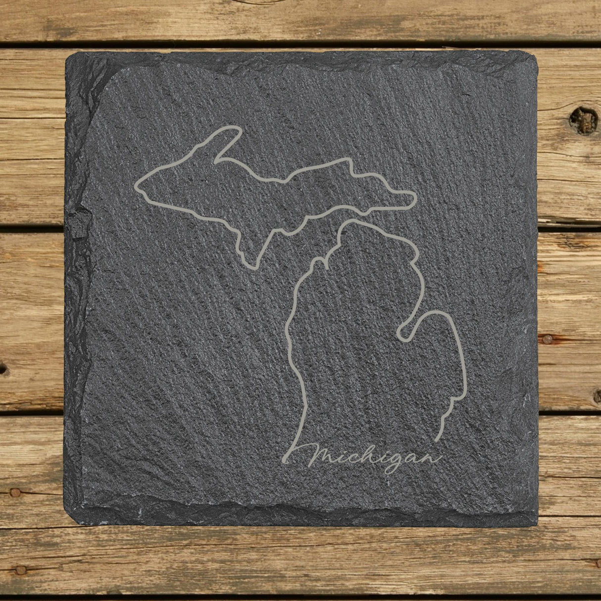 Michigan Slate Coaster Set – Engraved Natural Stone (Set of 4)