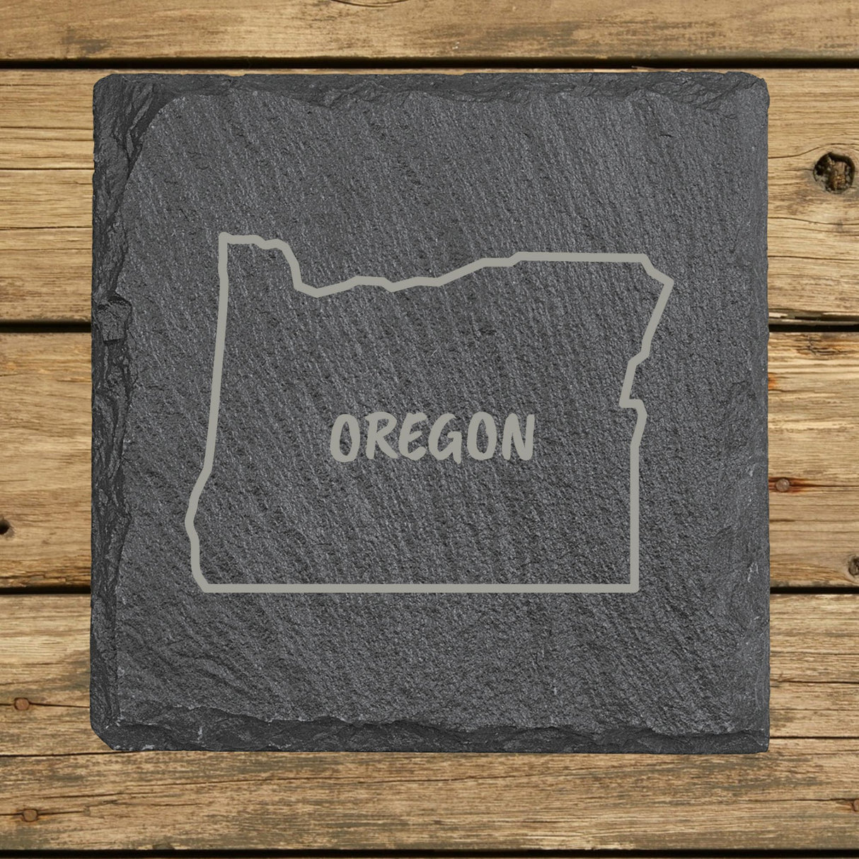 Oregon Slate Coaster Set – Engraved Natural Stone (Set of 4)