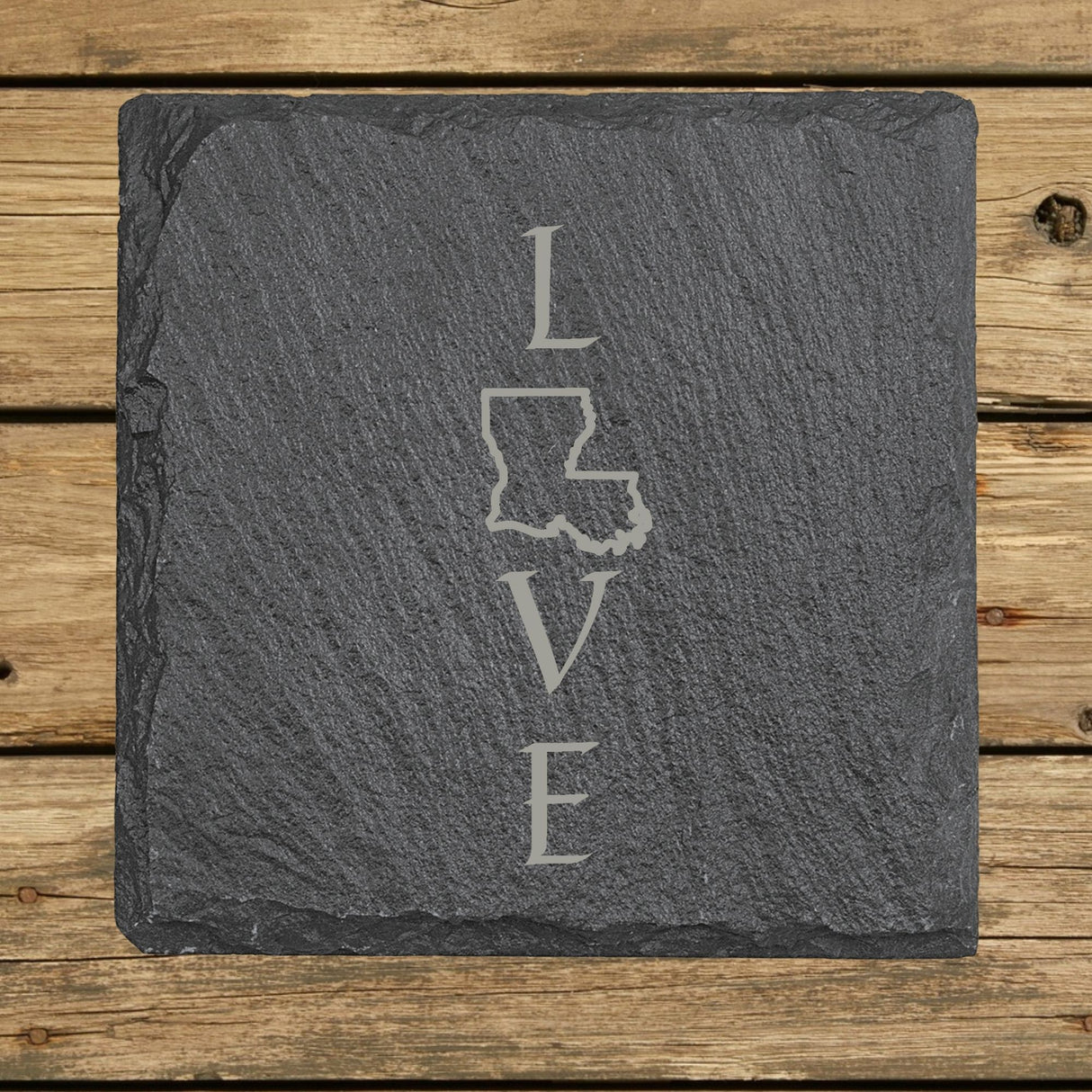 Louisiana Slate Coaster Set – Engraved Natural Stone (Set of 4)