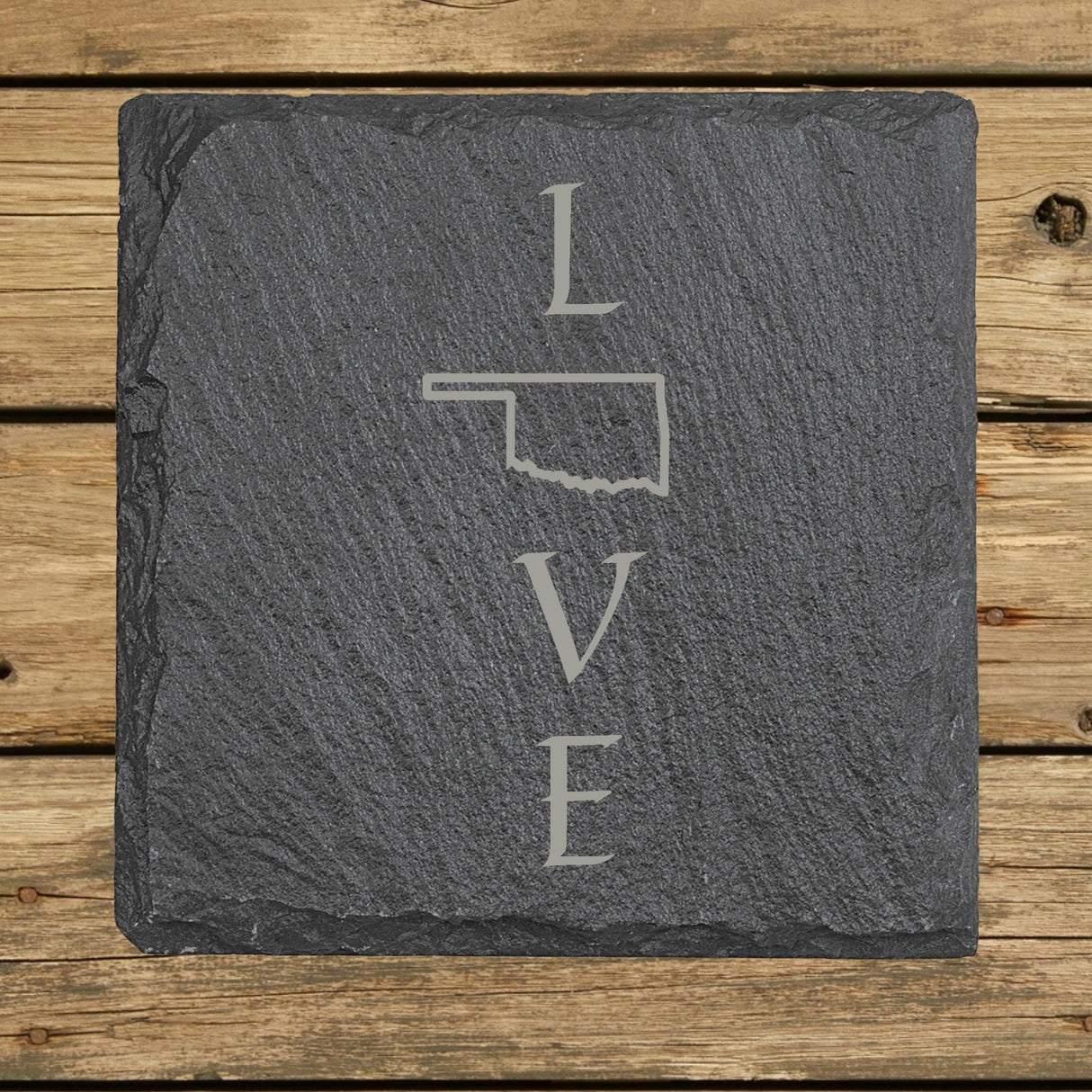 Oklahoma Slate Coaster Set – Engraved Natural Stone (Set of 4)