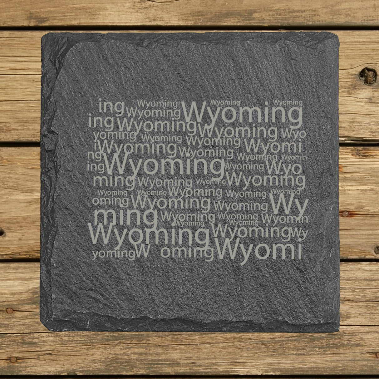 Wyoming Slate Coaster Set – Engraved Natural Stone (Set of 4)