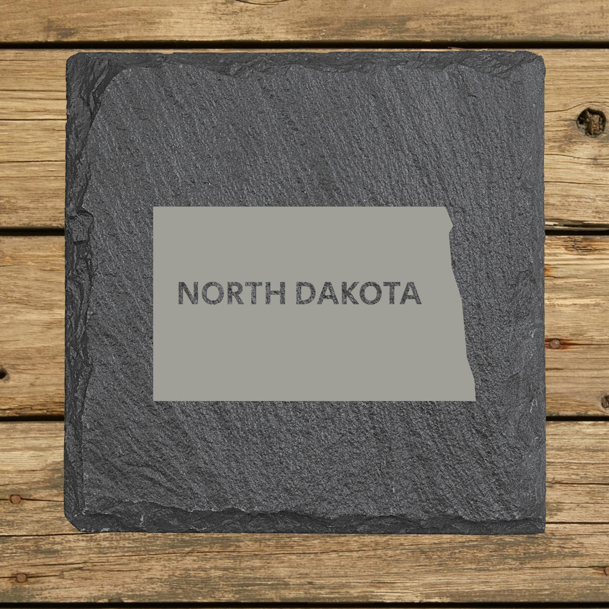 North Dakota Slate Coaster Set – Engraved Natural Stone (Set of 4)