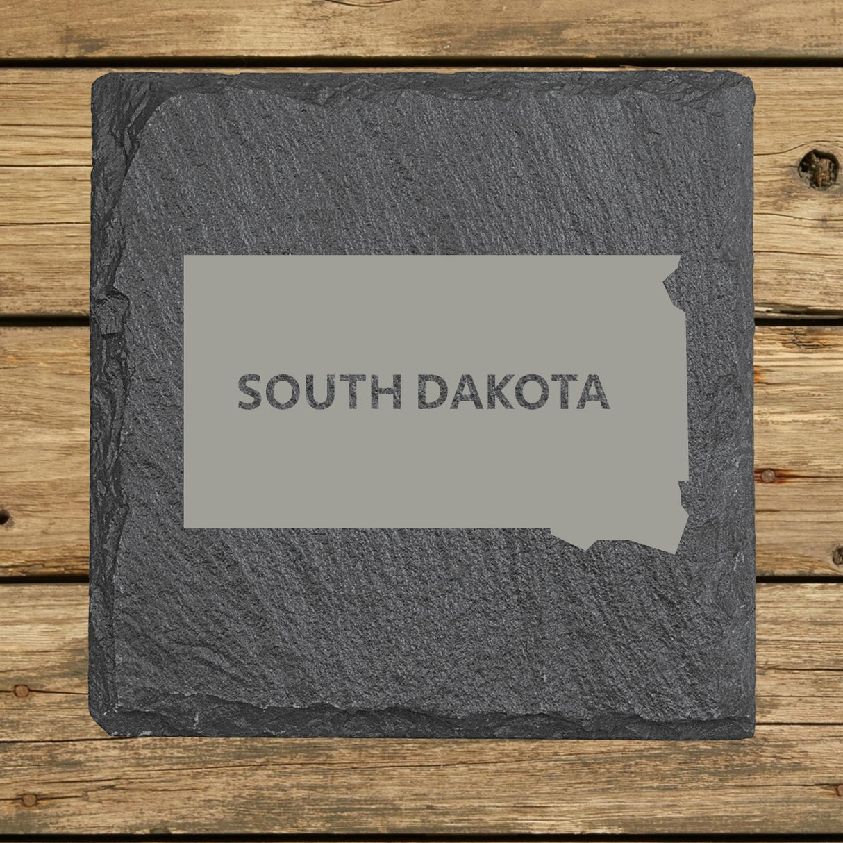 South Dakota Slate Coaster Set – Engraved Natural Stone (Set of 4)