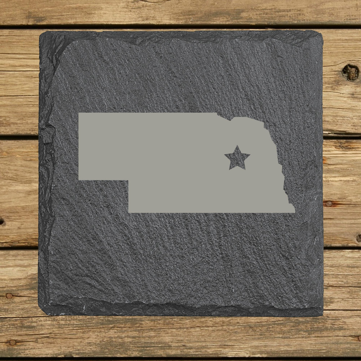 Nebraska Slate Coaster Set – Engraved Natural Stone (Set of 4)