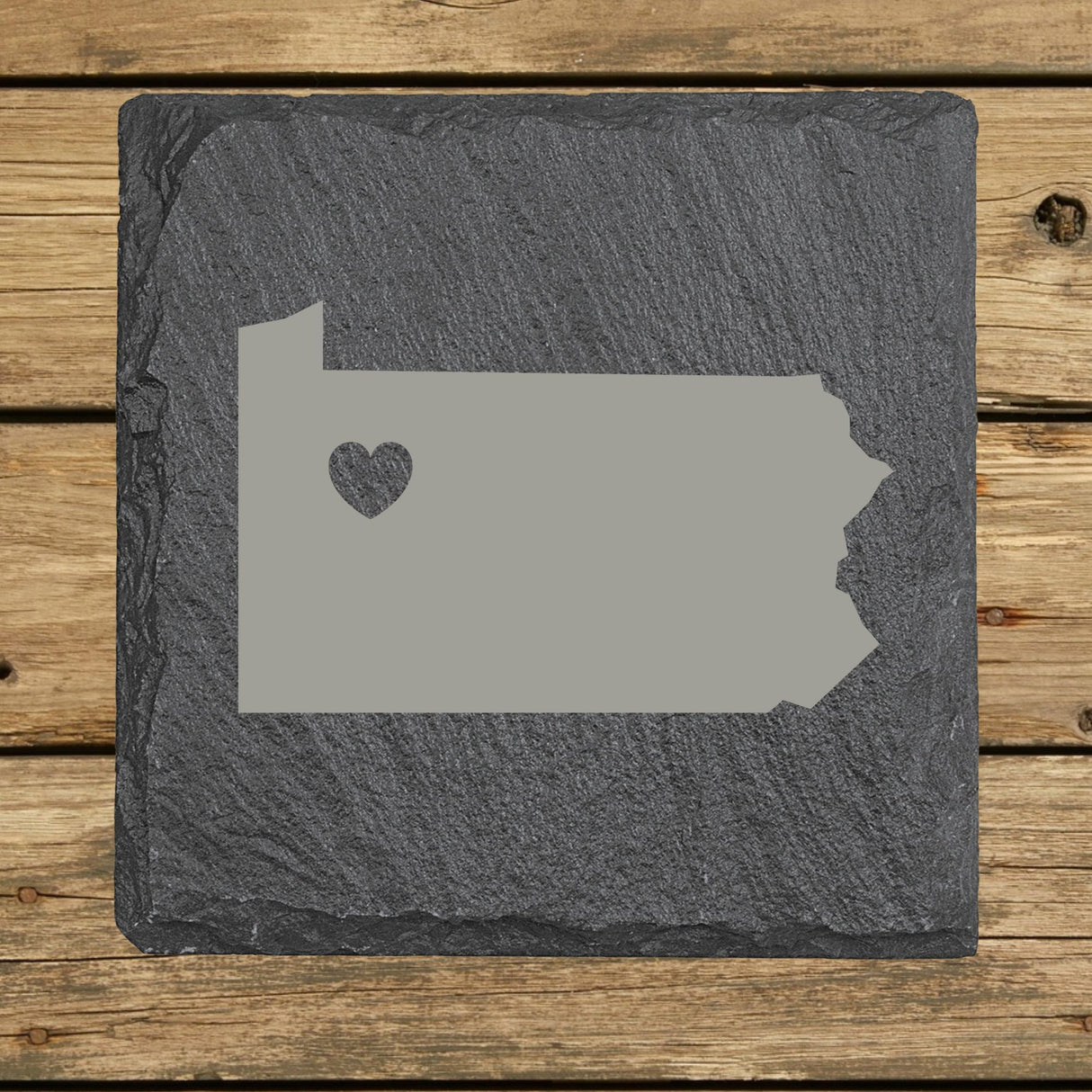 Pennsylvania Slate Coaster Set – Engraved Natural Stone (Set of 4)