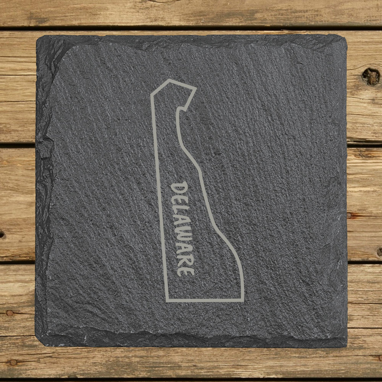 Delaware Slate Coaster Set – Engraved Natural Stone (Set of 4)