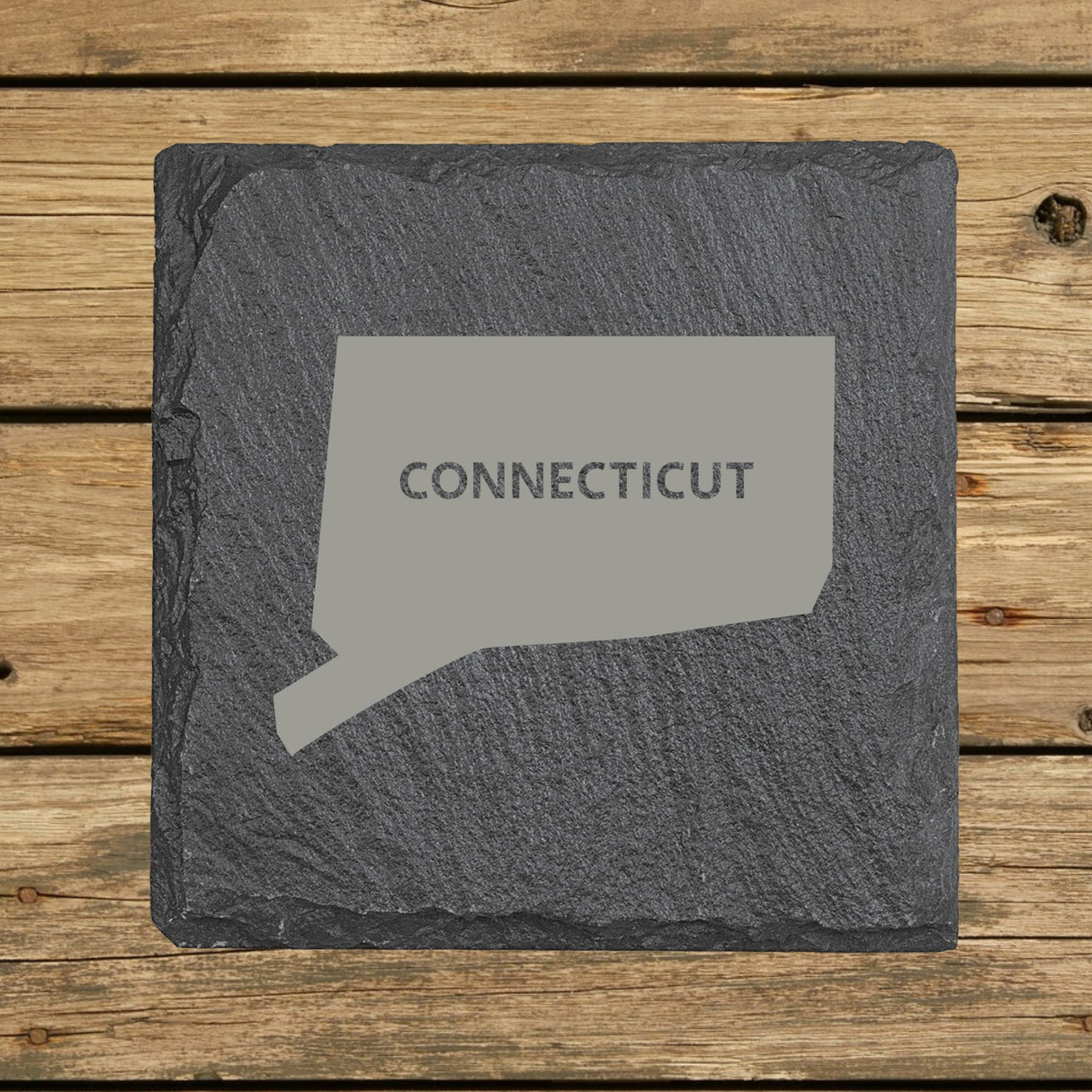 Connecticut Slate Coaster Set – Engraved Natural Stone (Set of 4)