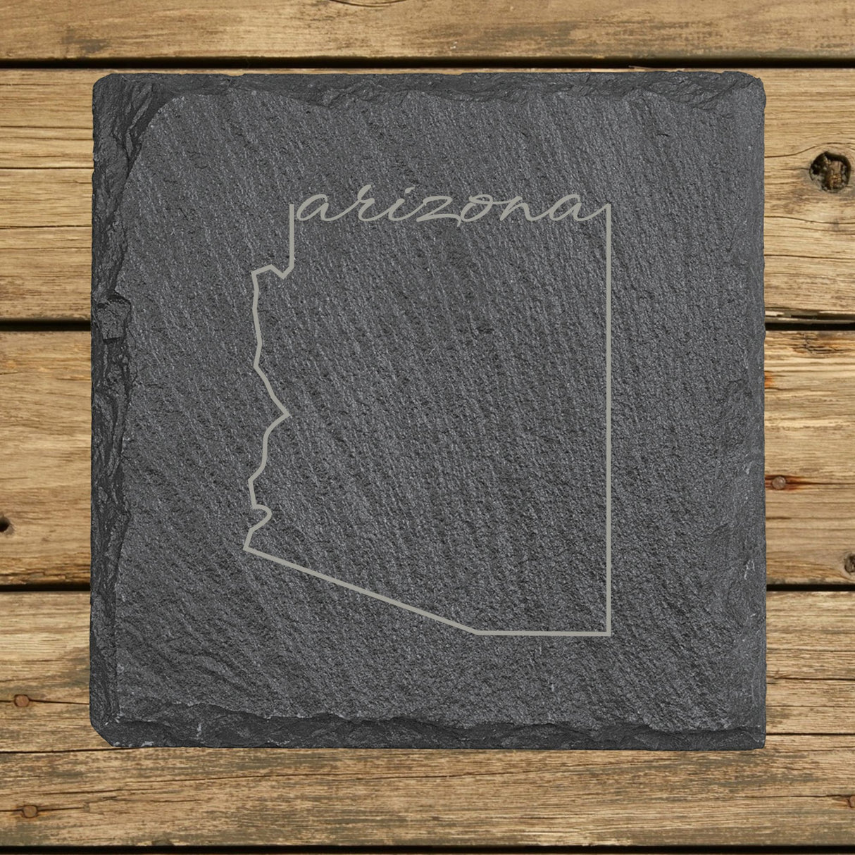 Arizona Slate Coaster Set – Engraved Natural Stone (Set of 4)