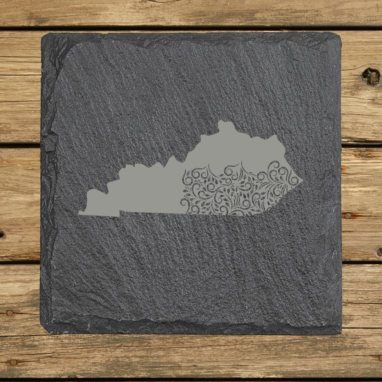 Kentucky Slate Coaster Set – Engraved Natural Stone (Set of 4)