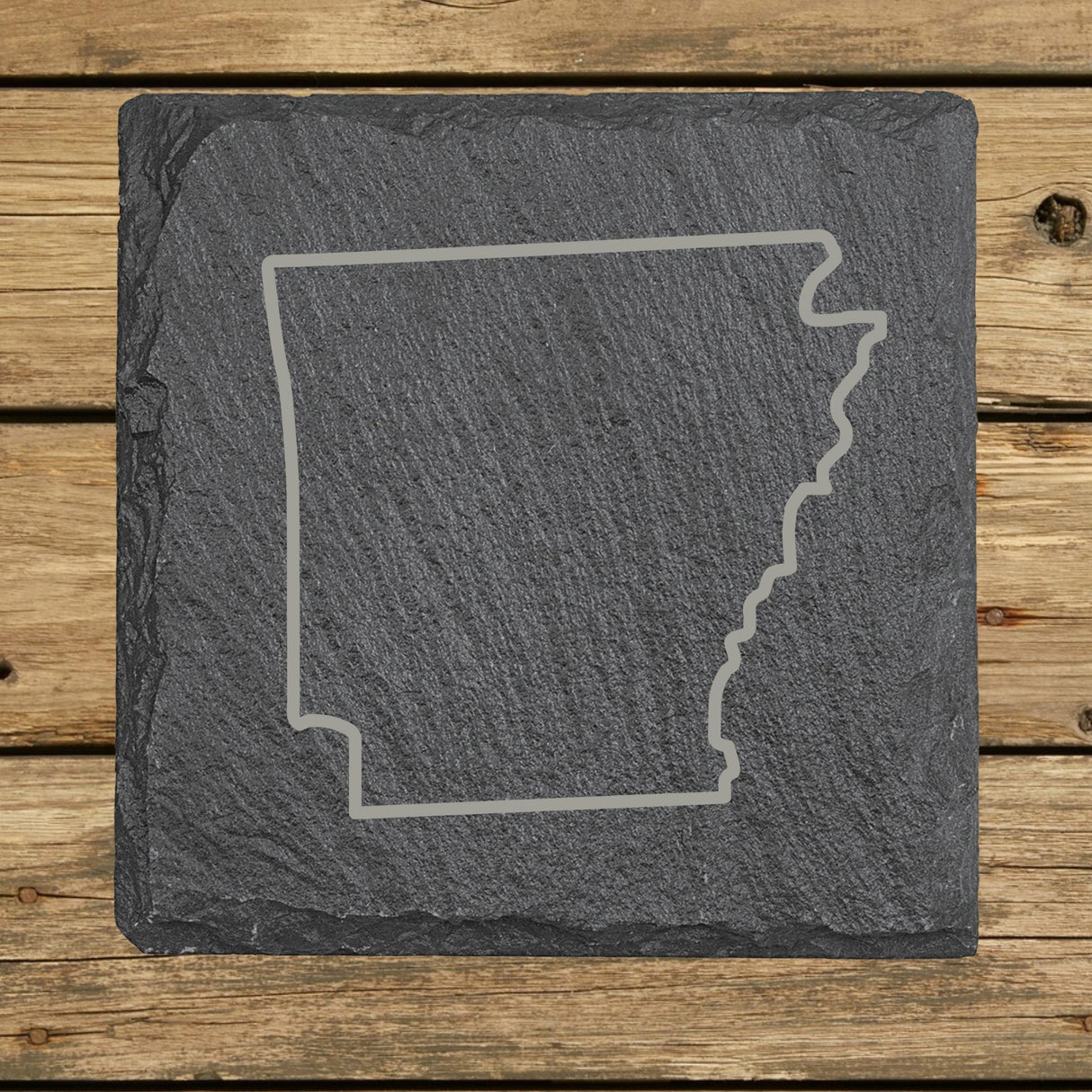Arkansas Slate Coaster Set – Engraved Natural Stone (Set of 4)