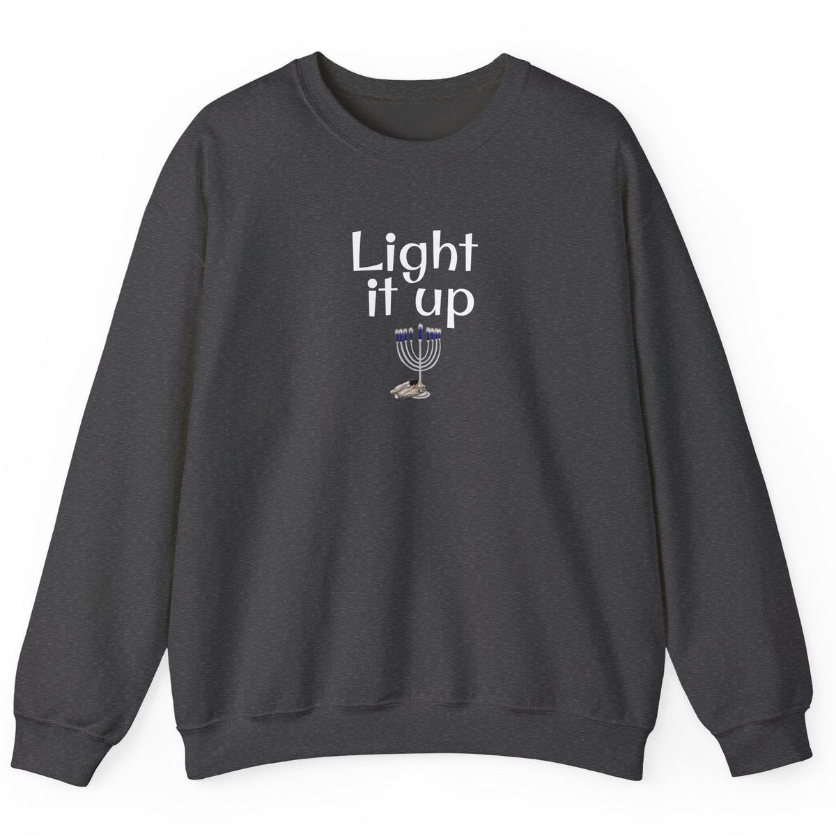 Hanukkah Mouse Toy Sweatshirt - Light it Up Design, shown in Dark Heather