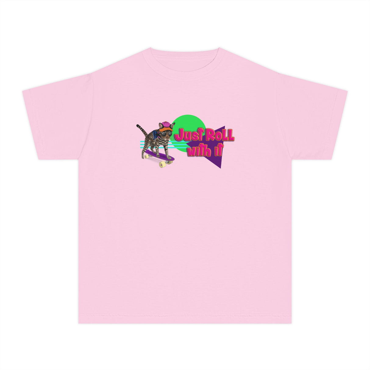 Youth Tee - Just Roll with it Flounder the Purrmaid Skateboard Design by Nina