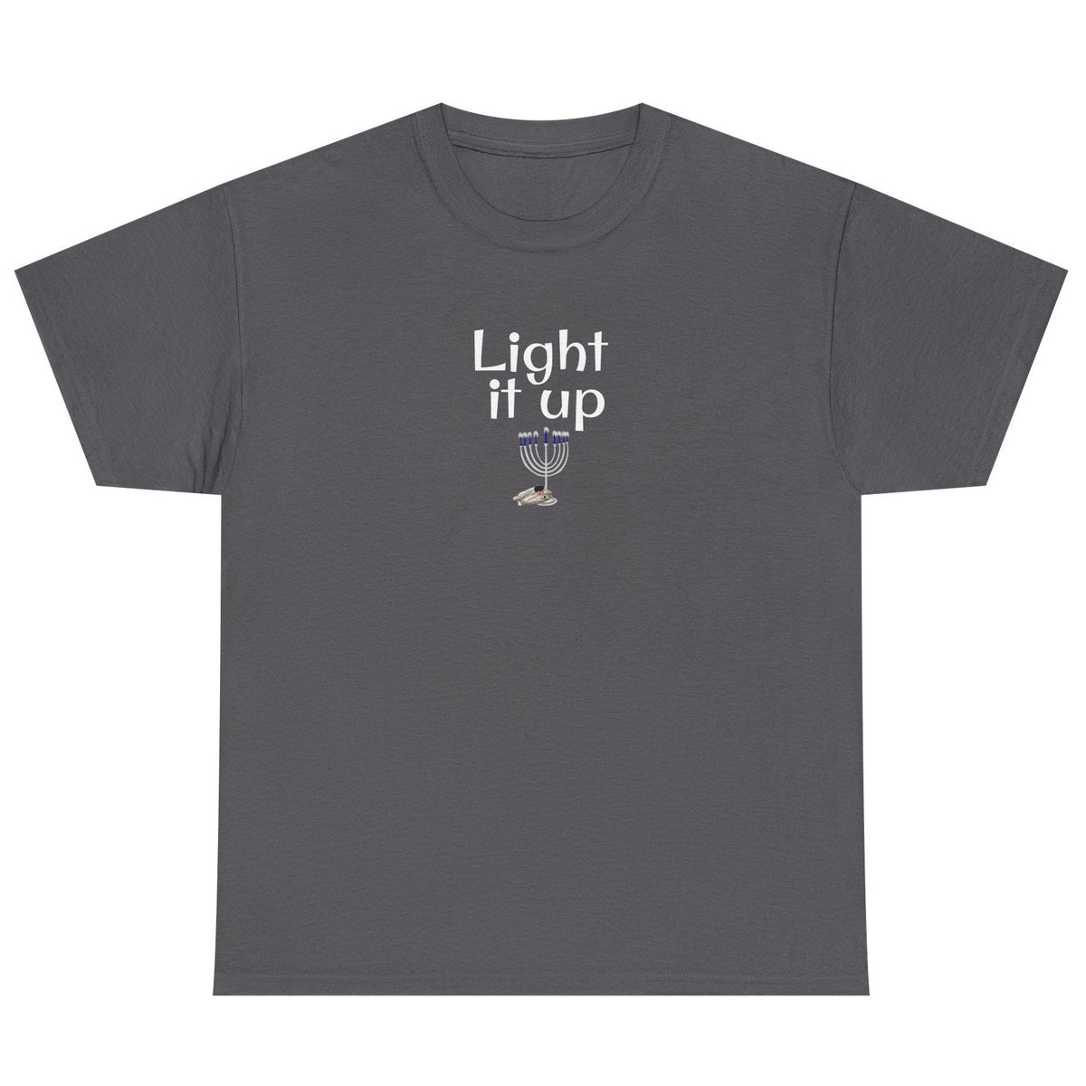 Light it Up Unisex Tee - Mouse Toy Menorah Design, shown in Charcoal