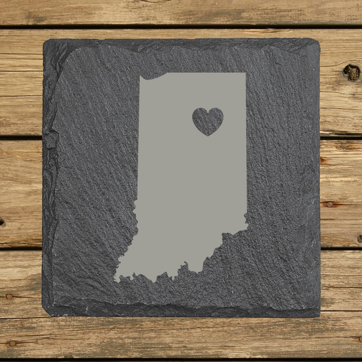 Indiana Slate Coaster Set – Engraved Natural Stone (Set of 4)
