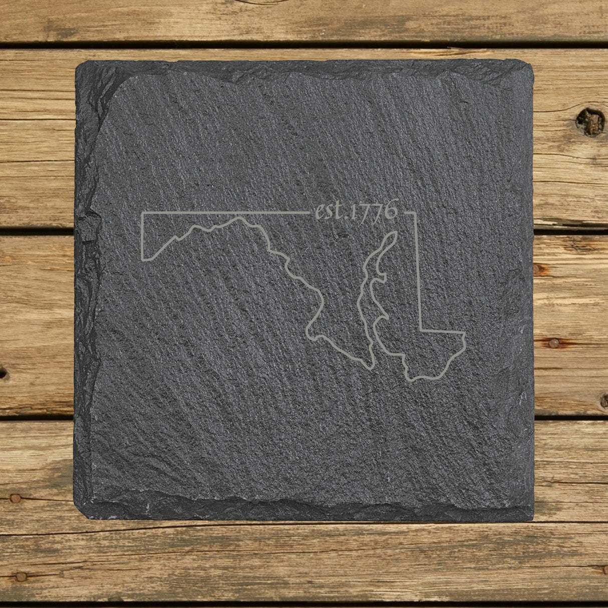 Maryland Slate Coaster Set – Engraved Natural Stone (Set of 4)