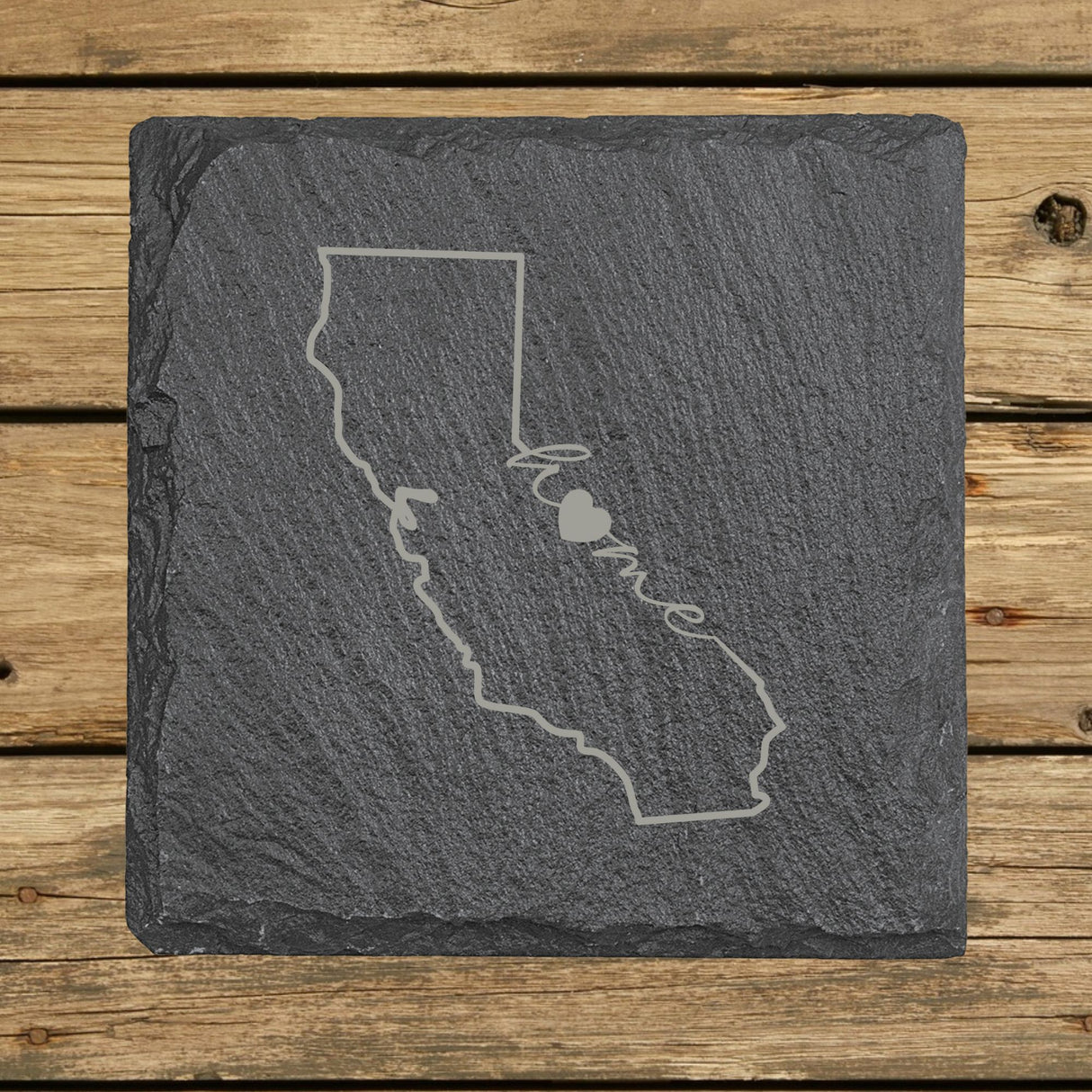 California Slate Coaster Set – Engraved Natural Stone (Set of 4)