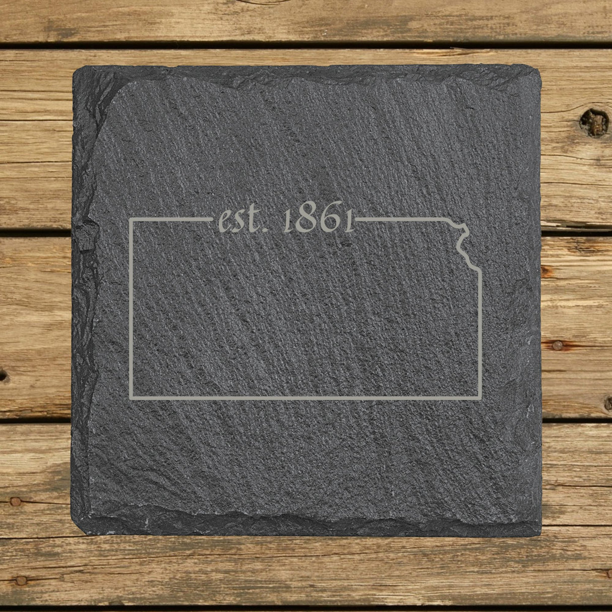 Kansas Slate Coaster Set – Engraved Natural Stone (Set of 4)