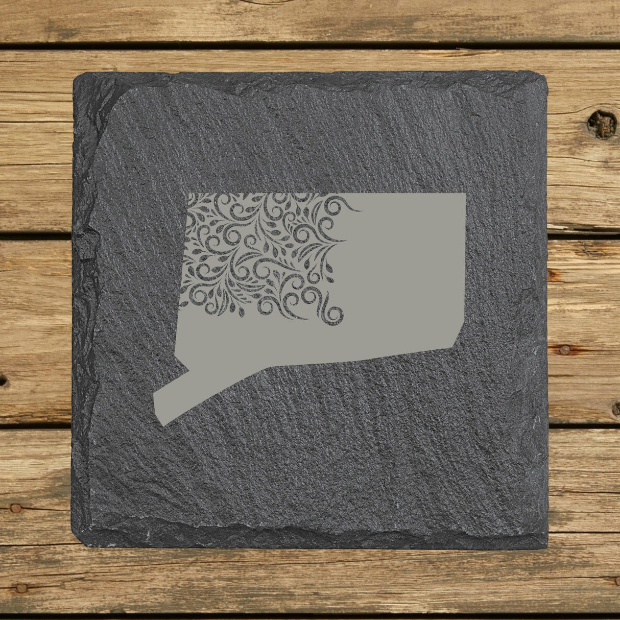 Connecticut Slate Coaster Set – Engraved Natural Stone (Set of 4)