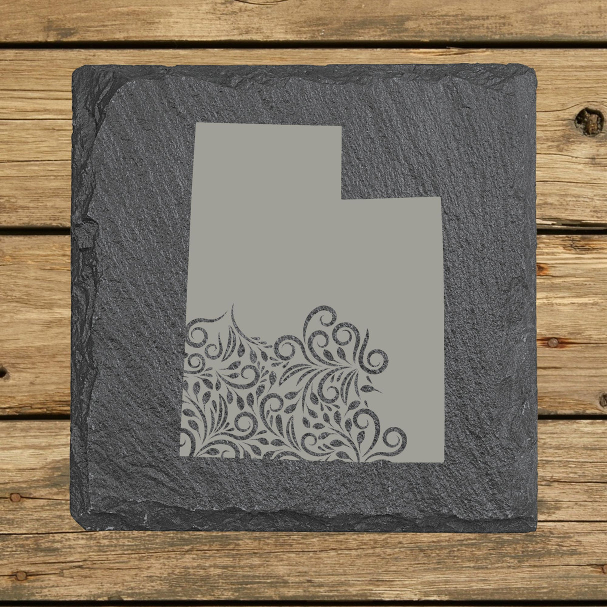 Utah Slate Coaster Set – Engraved Natural Stone (Set of 4)