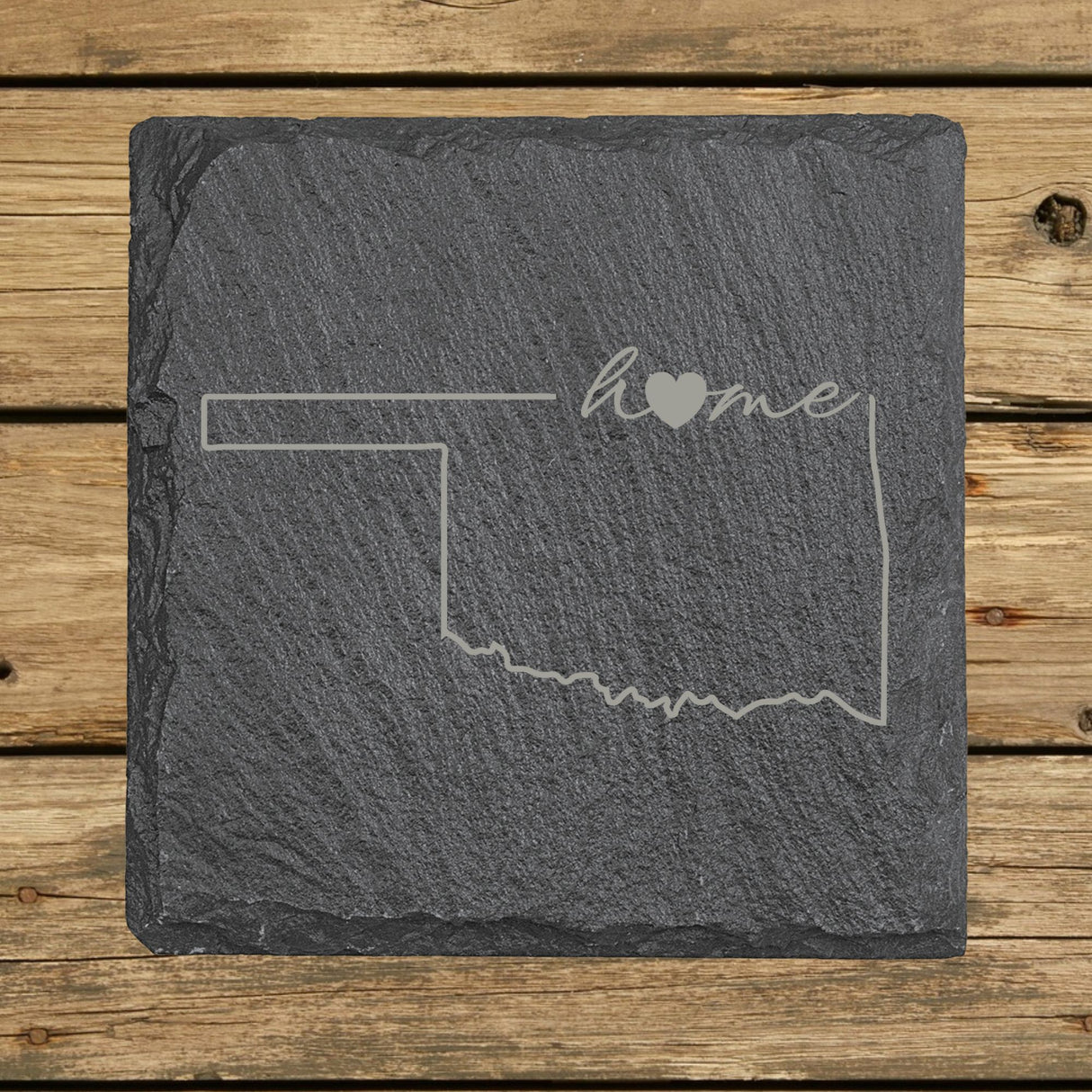 Oklahoma Slate Coaster Set – Engraved Natural Stone (Set of 4)
