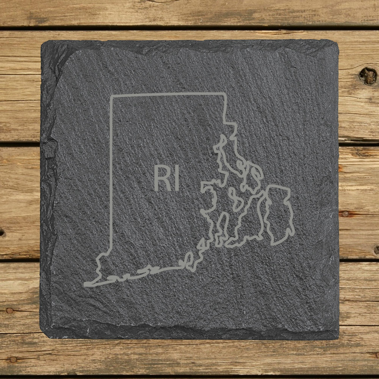 Rhode Island Slate Coaster Set – Engraved Natural Stone (Set of 4)