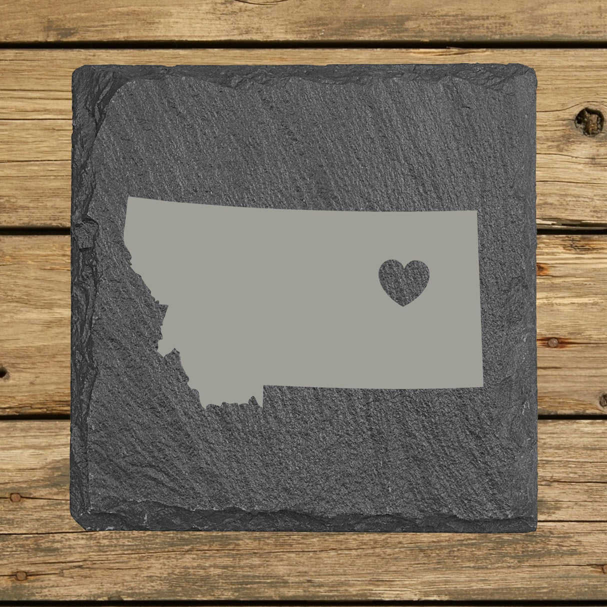 Montana Slate Coaster Set – Engraved Natural Stone (Set of 4)