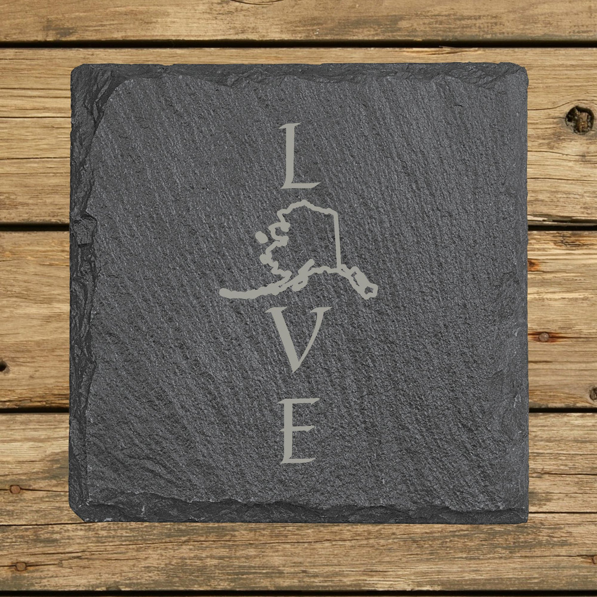 Alaska Slate Coaster Set – Engraved Natural Stone (Set of 4)