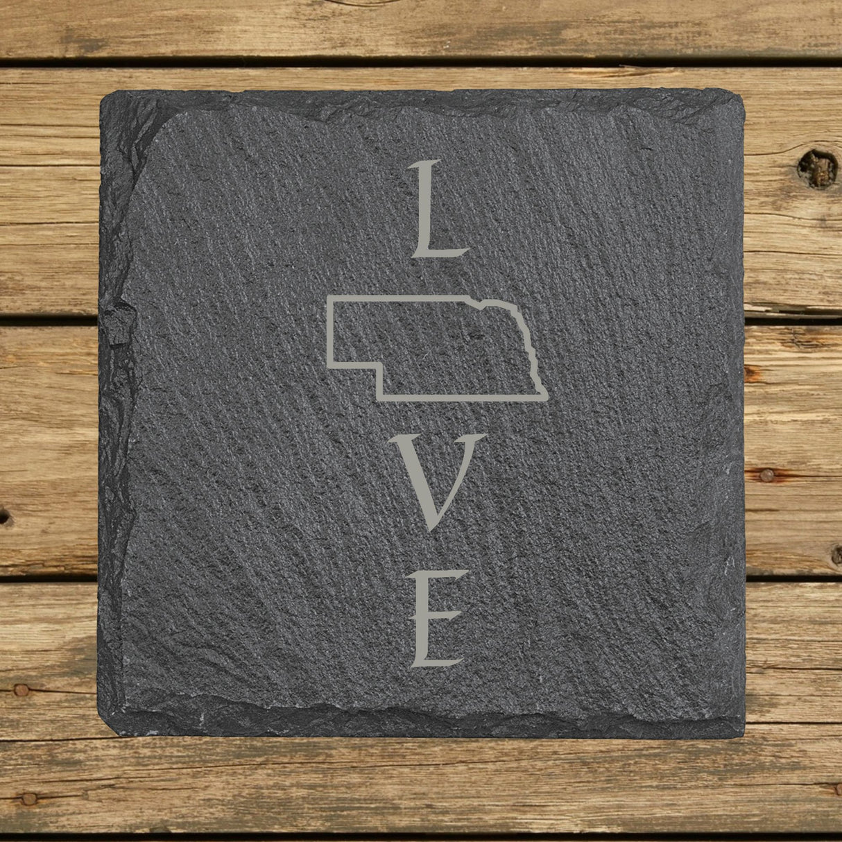 Nebraska Slate Coaster Set – Engraved Natural Stone (Set of 4)