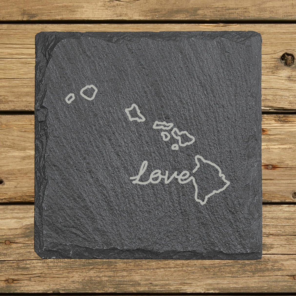 Hawaii Slate Coaster Set – Engraved Natural Stone (Set of 4)
